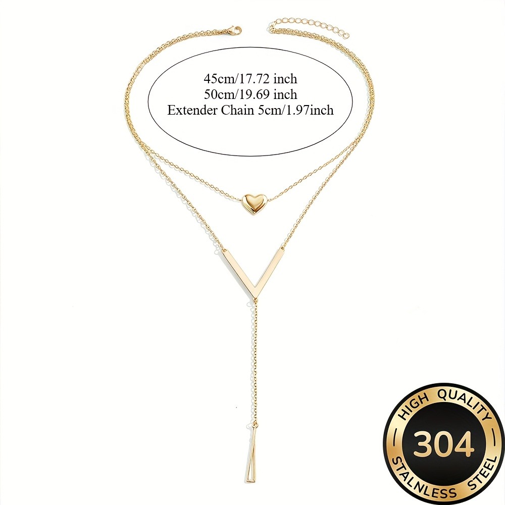 Women's Golden Heart-Shaped Layered Necklace, Elegant Design